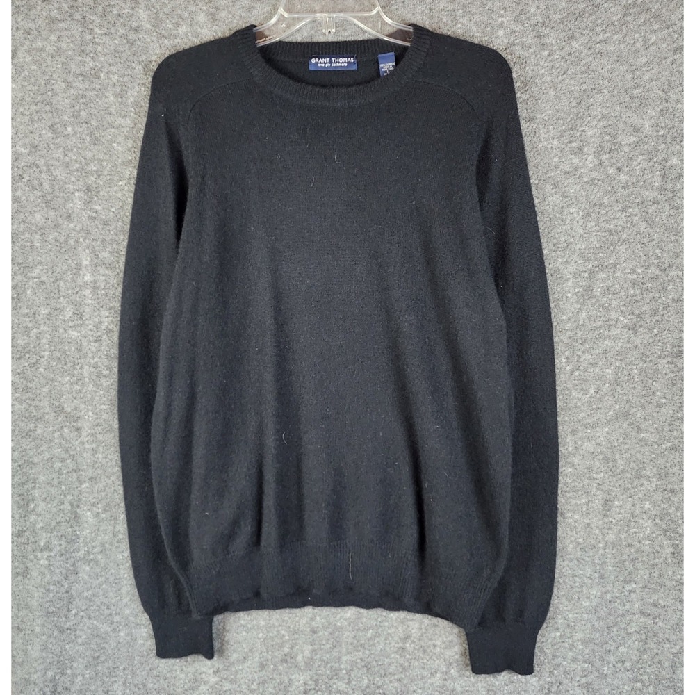 Grant Thomas Sweater Mens L Cashmere Black Crewneck Two Ply EUC